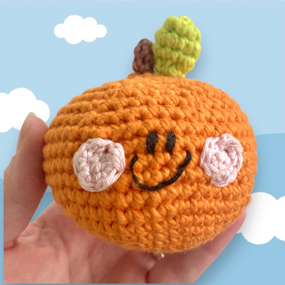 Organic crochet cotton orange play food rattle NWT handmade made to order